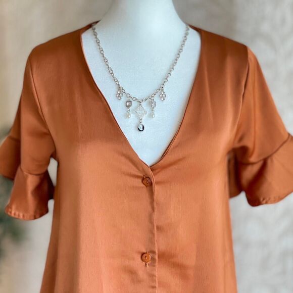 Nasty Gal Rust Orange Satin Shirt Dress Boho Glam Minimalist Whimsygoth Size 2‎ - Picture 3 of 8